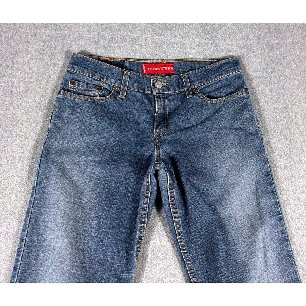 VTG LEVIS 518 Superlow Bootcut Jeans Women 7 M JR Med Wash Denim Distressed